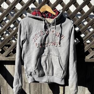 Y2K Ci Sono Sherpa-Lined Hoodie — Grey Zip Up / American Vintage Patch